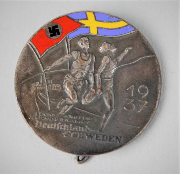 Rare Part Enamel Germany Vs Sweden Badge 1937 ( Deschler )
