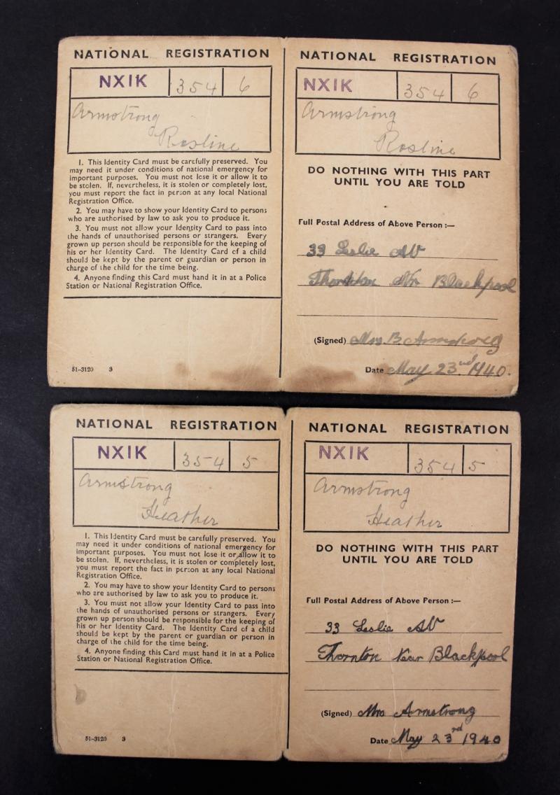 Pair Of Sisters Identity Cards May 23rd 1940 - Blackpool