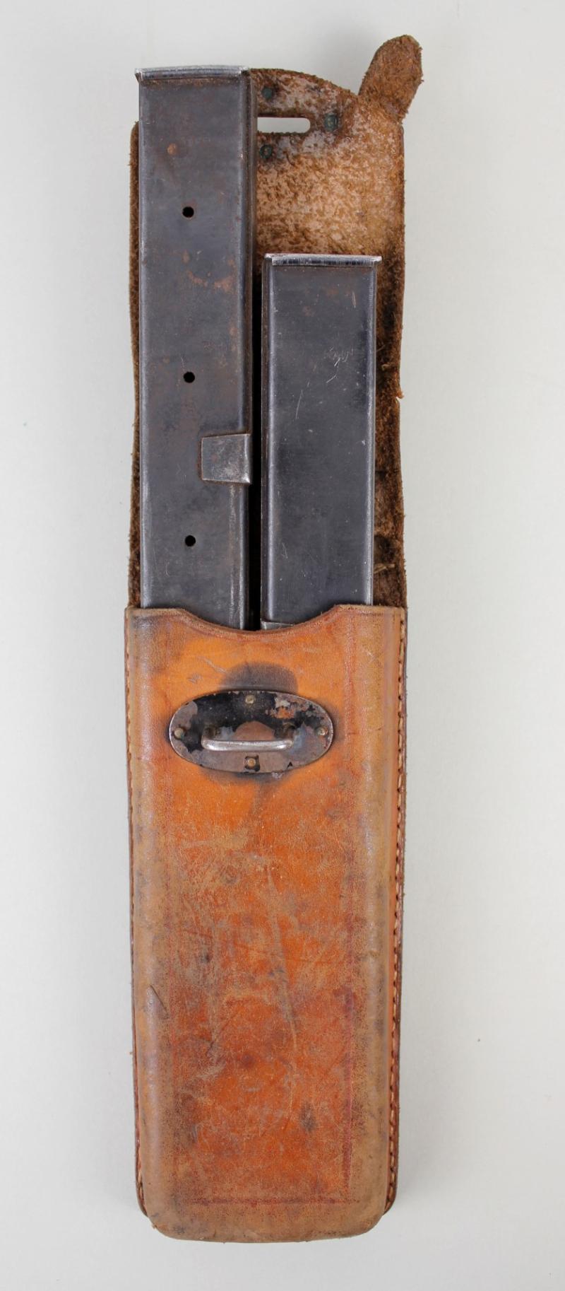 Argentinian Air Force Brown Leather 9MM SMG Magazine Pouch With X2 Magazines As Captured