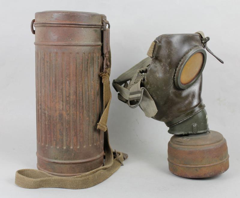 WW2 German Normandy Camouflaged Gas Mask & Tin
