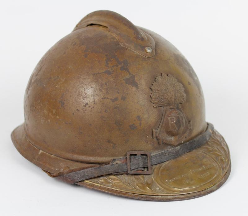 WW1 French Colonial Adrian Helmet From Named Officer '8th Colonial Infantry' With Souvenir Plaque