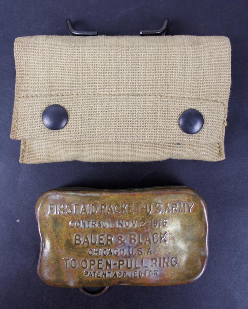 WW1 US M1910 First Aid Dressing Pouch &  Tin 1916