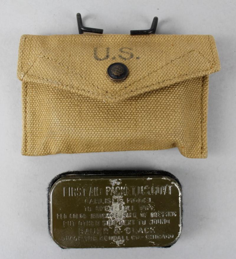 WW2 US British Made First Aid Pouch & Carlisle Tin