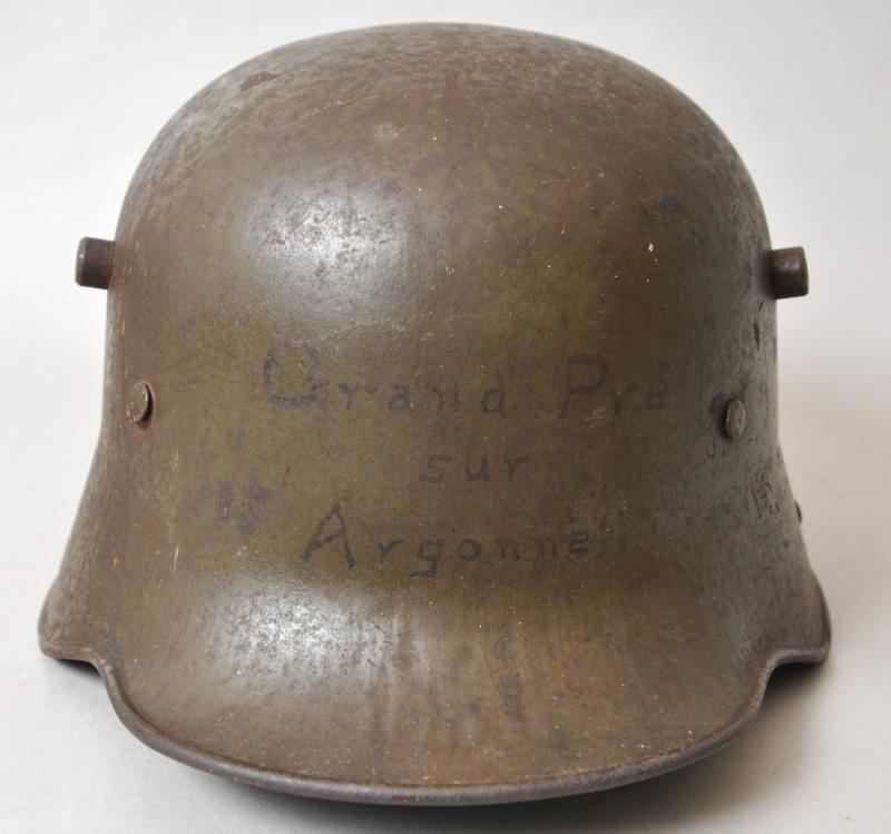 Argonne Forest Captured WW1 German M16 Helmet - Inscribed 'Grand Pre Sur Argonne' With Rare 'W' Maker Mark
