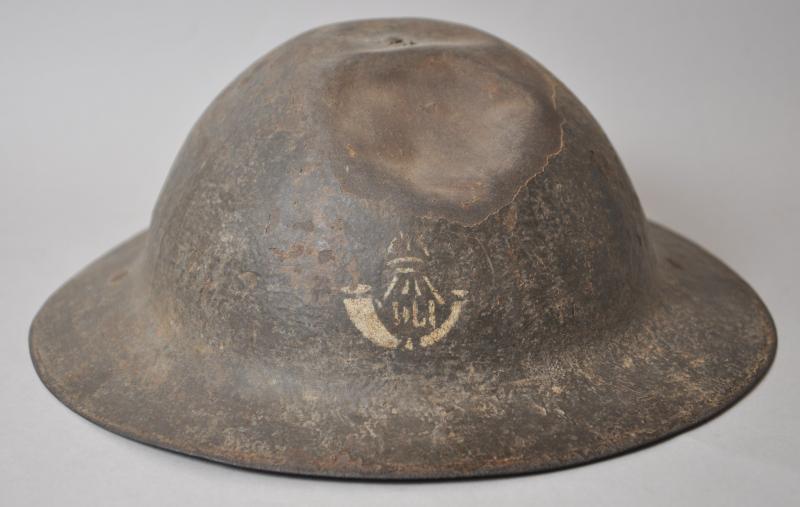WW1 British Battle Damaged  'Durham Light Infantry' Brodie Helmet
