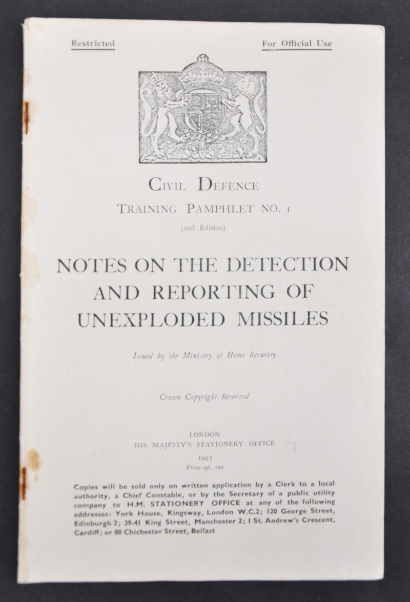 WW2 'Notes On The Detection & Reporting Of Unexploded Missiles' 1943