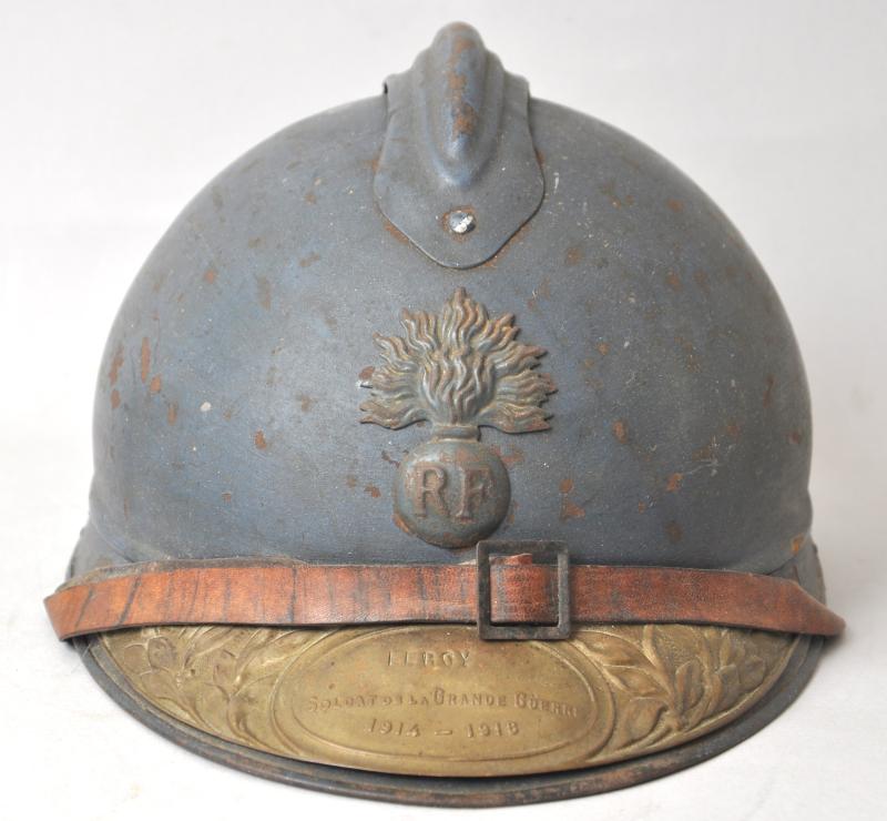 WW1 French M15 Adrian Helmet With Named Souvenir Plaque