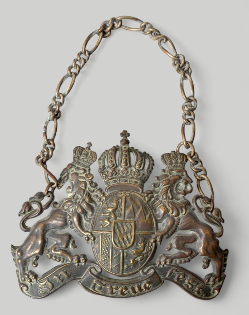 WW1 Bavarian Pickelhaube Plate - Chain Hung Souvenir