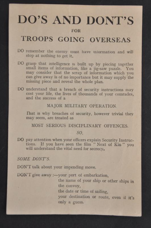 WW2 British D-Day 'Do's & Dont's For Troops Going Overseas'