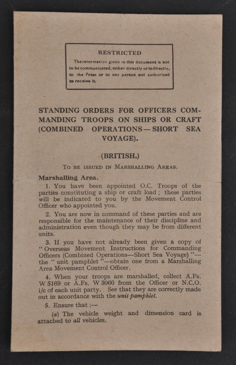 WW2 British D-Day Standing Orders For Officers Commanding Troops On Ships Or Craft- Dated June 1944