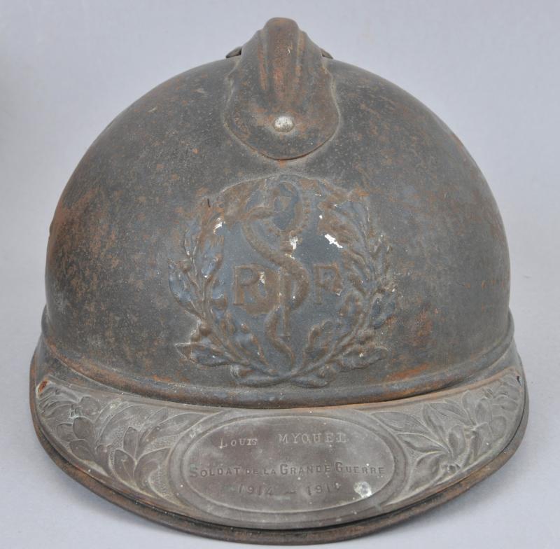 WW1 French Medics Named Souvenir Plaque M15 Adrian Helmet