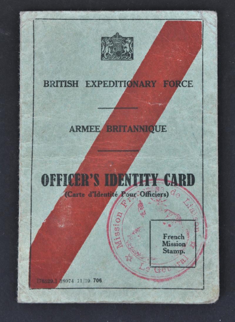 B.E.F. British Expeditionary Force Officers Identity Card March 1940