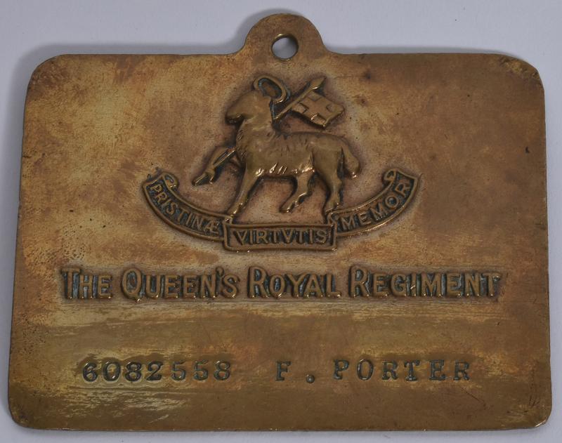 WW1/WW2  British Queens Regiment Bed Plate .