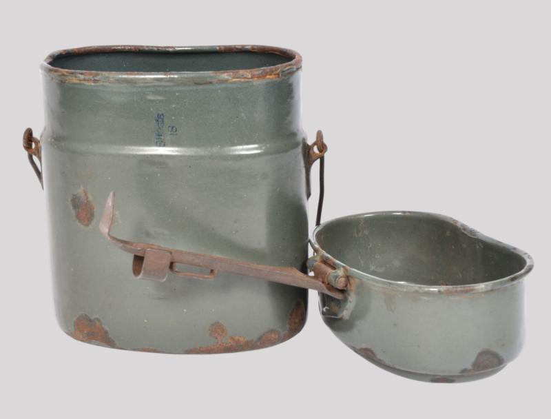 WW1 German Enamelled Messtin set - 1918 Matching Maker & Date Marked