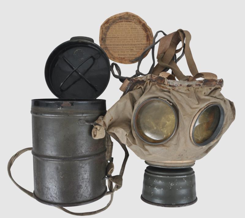 WW1 German Gummi Mask & Canister with Original Carrying & Short Strap 1916