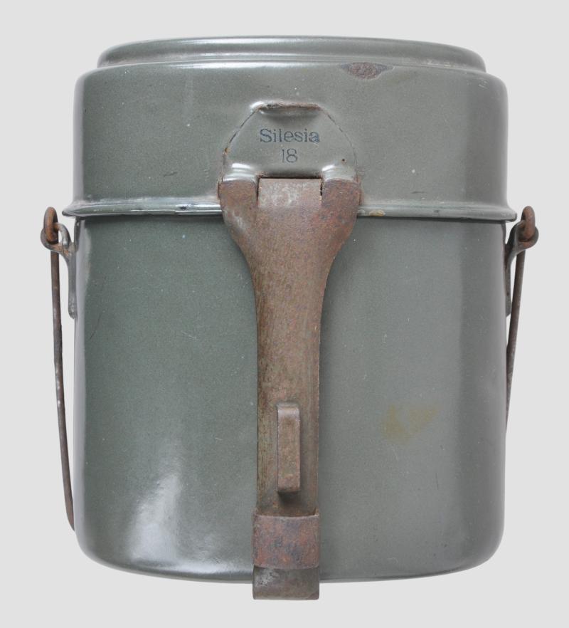 WW1 German Matching Maker & Date Green Enamel Messtin - Matching Silesia 1918