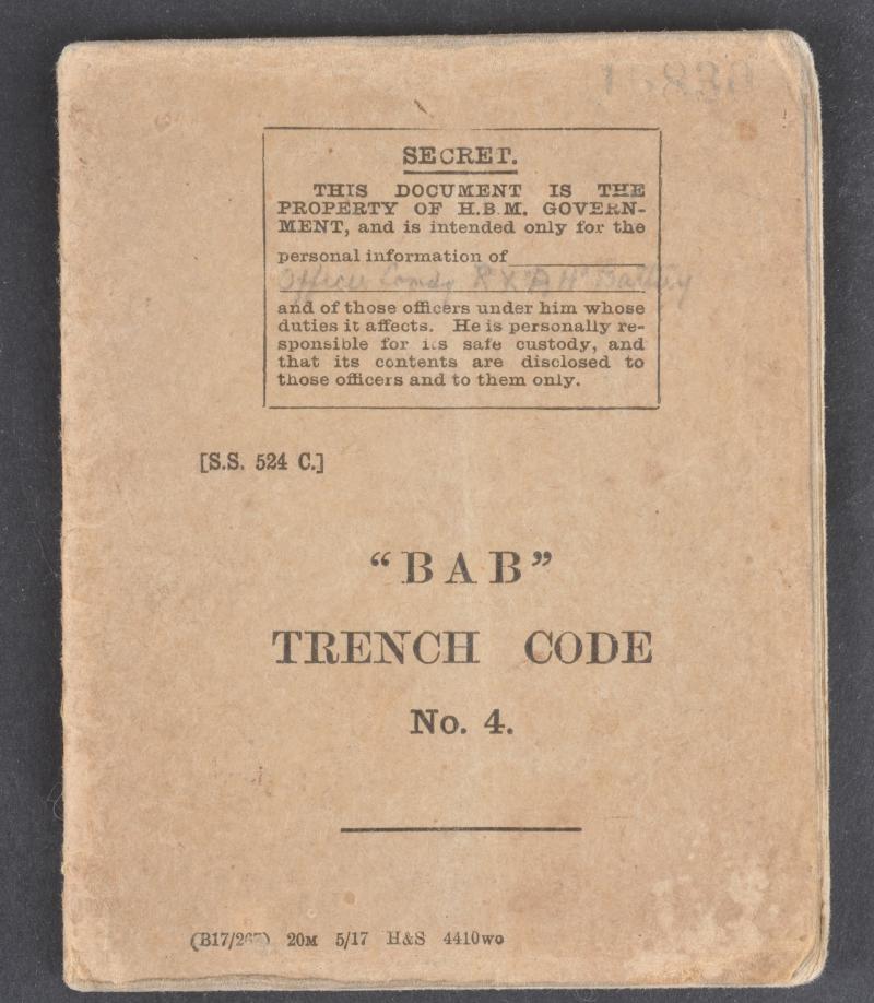 WW1 British 'BAB Trench Code No.4 May 1917