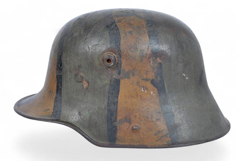 WW1 German Camouflage M16 Helmet With Battle Damage